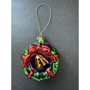 Vintage Handblown Glass Wreath Christmas Ornament Holiday Decor Colorful Retro